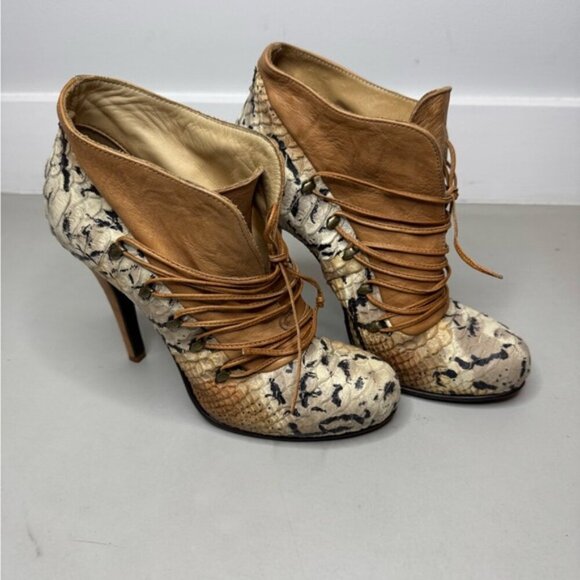Limited Edition Mimosa Leopard & Beige Leather Booties – Size 7 – Made in Italy - Picture 3 of 16